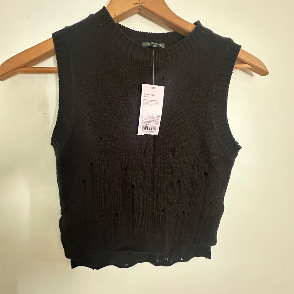 Wild Fable Size Small Black Distressed Knit Sweater Vest